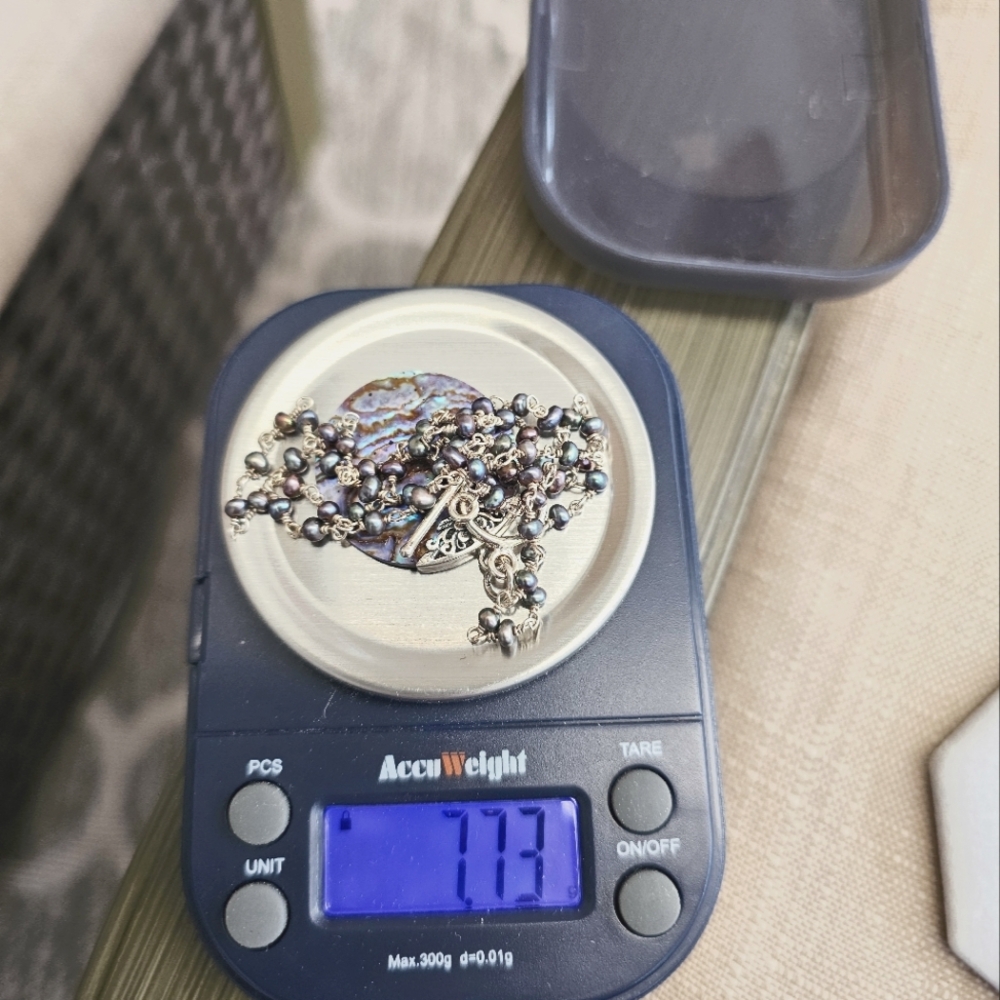 925 Silver Abalone and Pearl Station Necklace - Picture 14 of 15